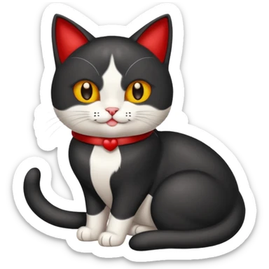 Gato negro con blanco feliz con moño rojo y un regalo 🎁 sticker