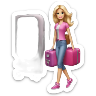Fair complexion teen Barbie arriving with TEN suitcases   sticker