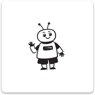 Hand-drawn android robot with antennas and friendly face sticker