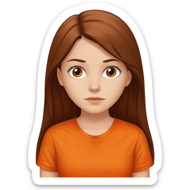 white girl with long hair and orange shirt not smiling sticker