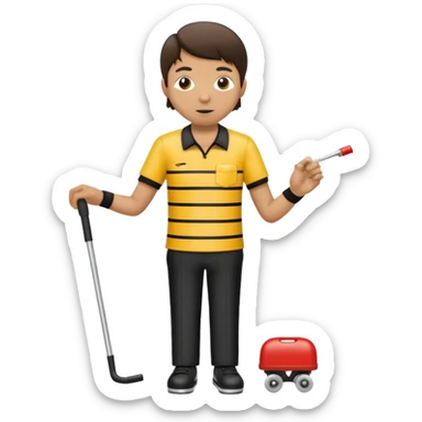 Blind referee skating with a blind person’s cane sticker