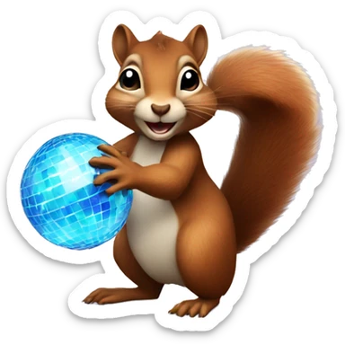 A squirrel holding a disco ball sticker