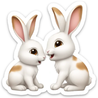 Cute pair of bunnies playing together, make one brown and one white sticker