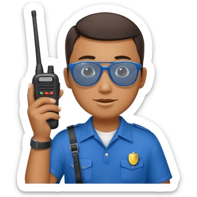 school security, blue cloth, sun glasses, holding walkie-talkie sticker
