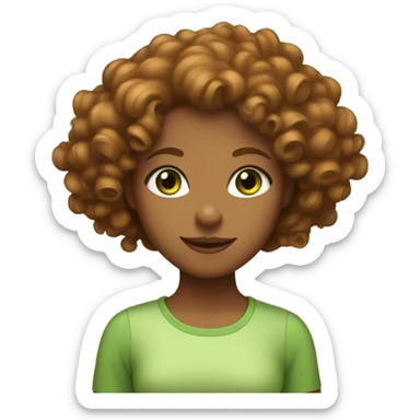A girl with a square shaped face, tan skin, green eyes, curly hazelnut hair  sticker