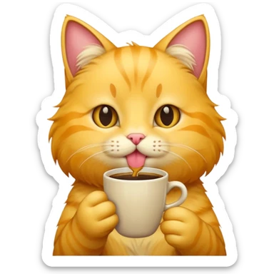 Yellow cat licking coffee  sticker