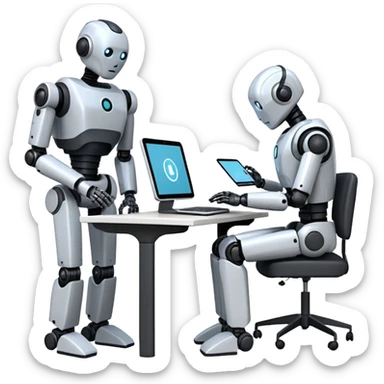 Digital Labour as an example of Agents at work in a workplace setting. I want to see a traditional office worker and a support co-worker that is an AI Agent [Not a Robot]. I DO NOT WANT images of ROBOTS! sticker