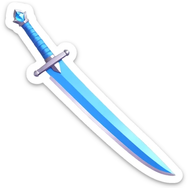 diamond sword, 3D style, highly polished, sparkling facets, blue gemstone blade, metallic hilt sticker