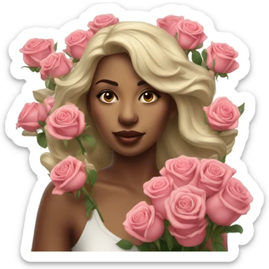 Hyper Realistic beautiful woman smells bouquet of roses sticker