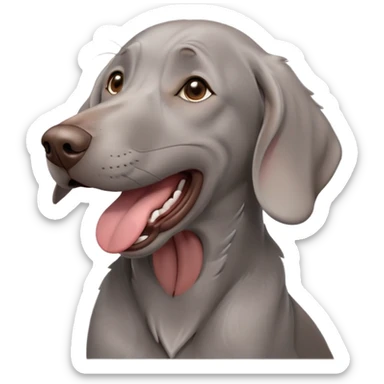 cinematic-cute-yawning-weimaraner-portrait-emoji,-head-tilted-slightly-with-a-dramatic,-wide-open-yawn,-revealing-a-sleek grey fur-with-a-subtle-shimmer,-floppy-ears-slightly-drooping,-round-brown-eyes-barely-open-in-drowsy sticker