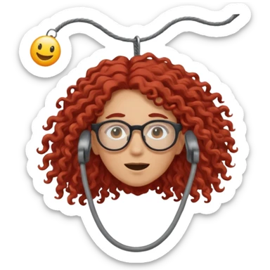 bungee jumping face only with hair flying red long curly hair and glassess sticker