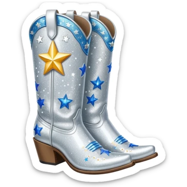 Silver glittery cowgirl boots with stars sticker