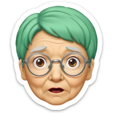green haired grandma with wrinkles and glassess, surprised sticker