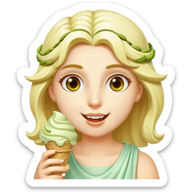happy Athena eating pistachio ice cream sticker