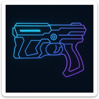 a stylized version of a Dominator gun from Psycho-Pass, simplified shapes, bold lines, glowing elements, cyberpunk vibe sticker