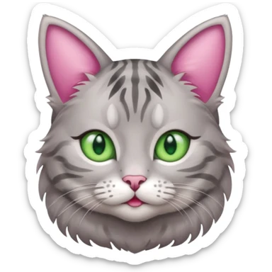 grey tabby cat: pink ears fur green eyes sticker