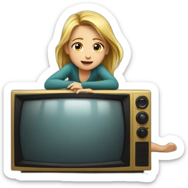 girl crawling out of tv sticker