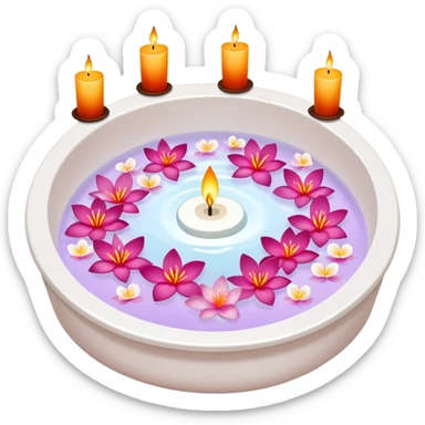 A white Jacuzzi with warm water, with flower petals and scented candles, romantic lush warm colors sticker