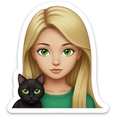 Dark blonde girl with black cat green eyes sticker