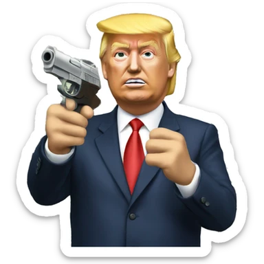 trump shoting away money with a money gun sticker