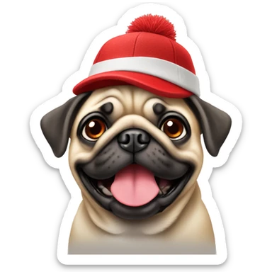 Cheerful pug in a red hat sticker