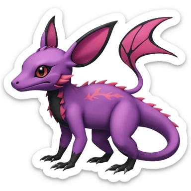 Rare exotic cute epic aesthetic Salandit-Eevee-Noibat-species-Fakemon-hybrid-creature, with markings, full body sticker