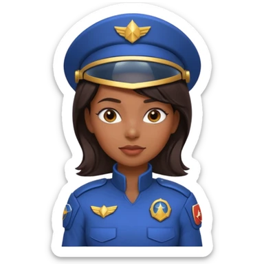cute Black female spaceship captain portrait, head and shoulders only, futuristic uniform, captain badge, confident expression, 3D cartoon, mobile game icon style, clean background, no text, no watermark sticker