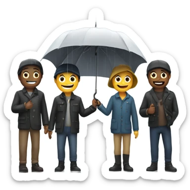 4 friends with umbrella playing with a ship in the rain sticker