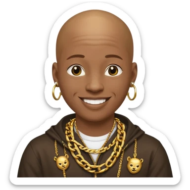 Young African rapper, bald with chain sticker