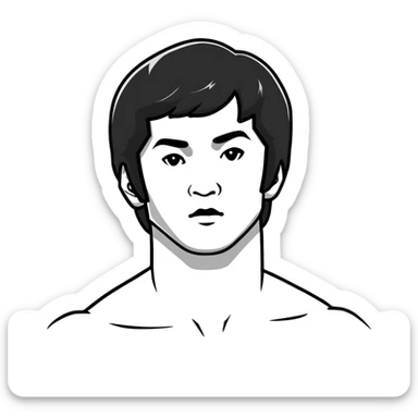 Bruce Lee with realistic facial structure and accurate head shape, chest up portrait sticker