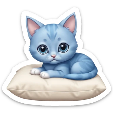The head of a blue kitten with large eyes, resting on its big paws. The paws are placed on a pillow. Minimalist design with no detailed features, focusing on the kitten's adorable face and large paws sticker