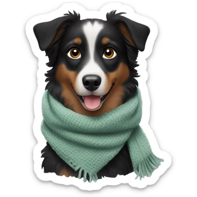 Small black australian shepherd dog wearing a knit scarf sticker