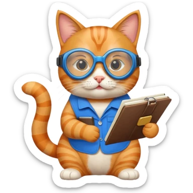 funny cat with planner with blue goggles sticker
