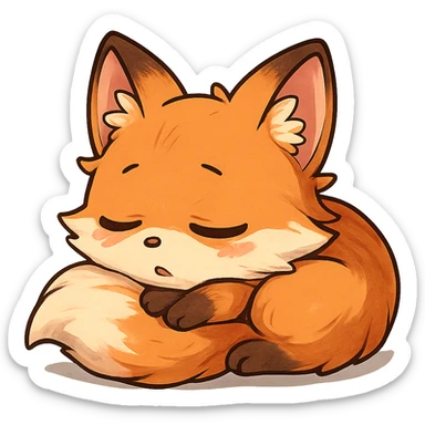 chibi anime style fox character, very sleepy, curled up and napping, cute, colorful, detailed sticker