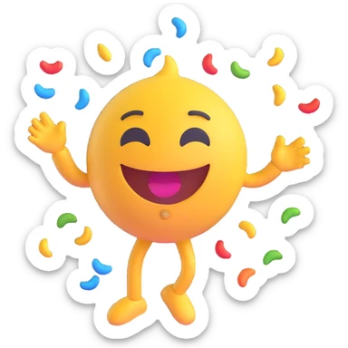 AI emoji with a smirk, doing a silly dance pose, confetti flying, making friends laugh while saying thank you sticker