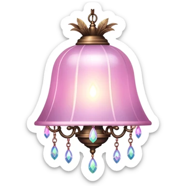 PInk iridescent Bell with chained hanging crystals LAMP with feathers CHANDELIER sticker
