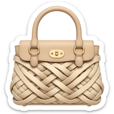 A 3D cartoon woven handbag with interlaced fiber details, neutral tones, Memoji-style realism. sticker