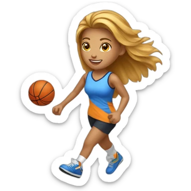 female playing football with small basket ball sticker