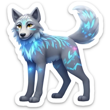 Fionbri-Falvie-sparkle-greywolf-sona with shiny glowing colorful tribal markings full body sticker