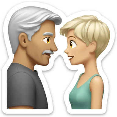 Handsome greying man with long hair kissing blond athletic woman with pixie cut sticker