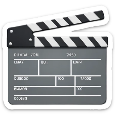 movie clapperboard with geometric outline, precise thin black lines and only one diagonal line crossing through, clean design sticker
