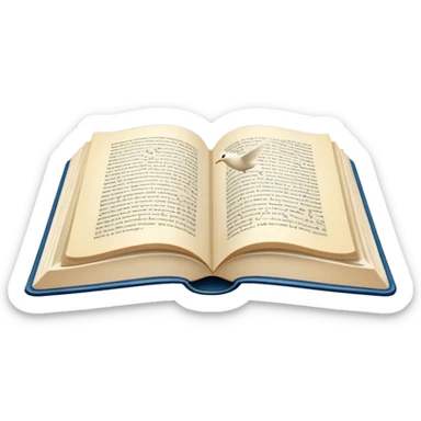 Icon for Poetry Reading: an open book with verses on the pages, from which fly pages transforming into a large flock of small white birds soaring into the blue sky. The icon should evoke the freedom and beauty of poetry. Transparent background. sticker