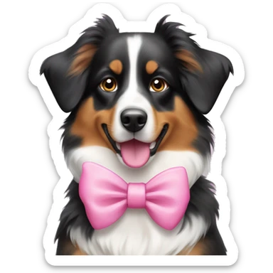 Australian Shepard dog with pink bow collar  sticker