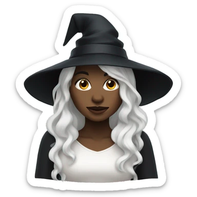 witch with wavy black hair, white skin and hat sticker