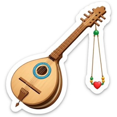 Iranian santur traditional musical instrument with wooden box and strings, simple and recognizable, emoji style sticker