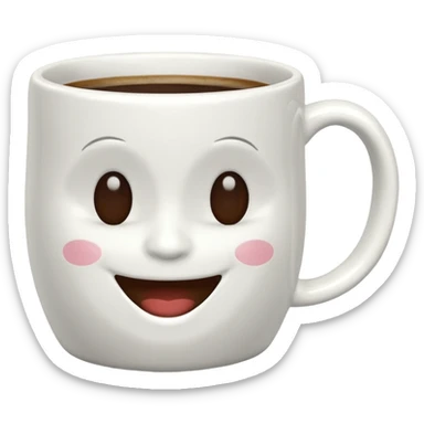 Coffee mug with closed mouth smile sticker