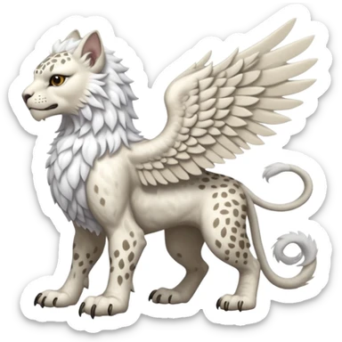 Albino white-furred Gryphon-griffin-snow-leopard-chimera-hybrid, full body sticker