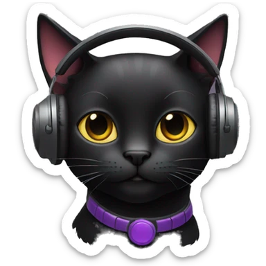 black cat wearing headphones  sticker