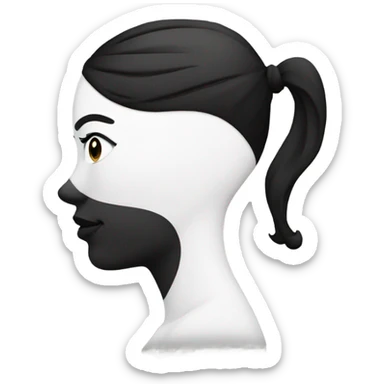 Lady from a side view with a huge nose. Black filled in circle on her cheek. High ponytail that's black at the top and white on the tips. Her whole face is black and white. sticker