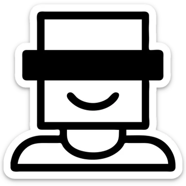 Make the head more blocky, like a Roblox logo, keep the minimal face and black censor bar over the eyes, outline style, with no background. sticker